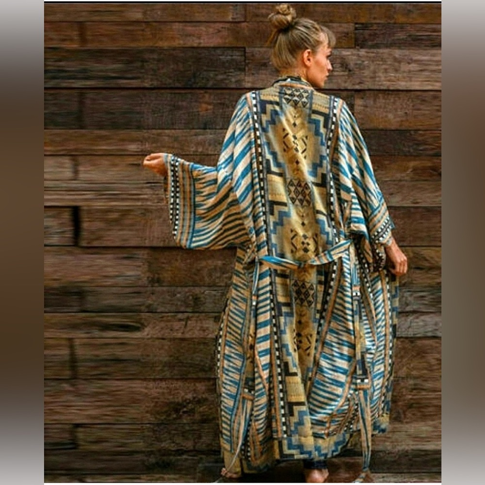 Boho Aztec Tribal Kimono Robe Duster